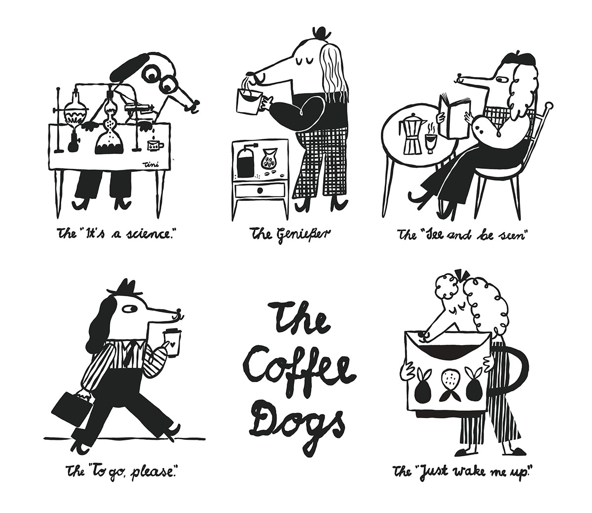 dogs drinking coffee