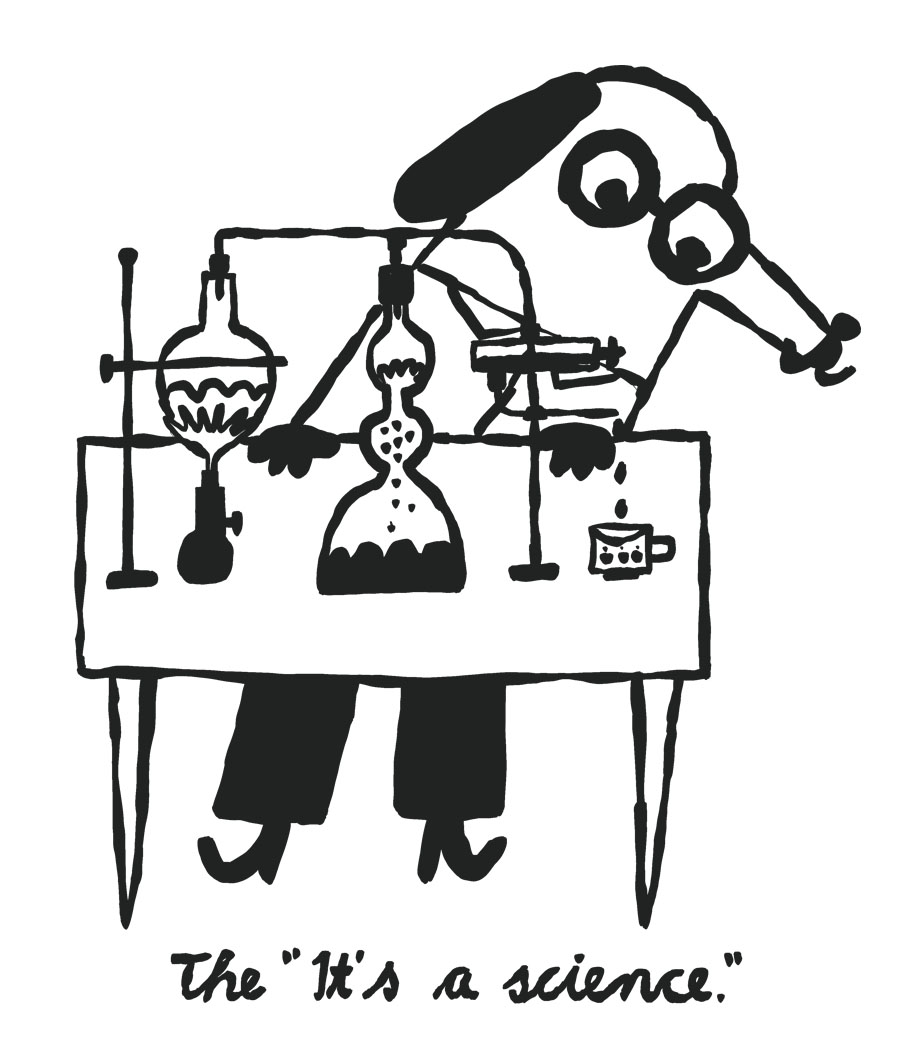 Dog brewing coffee