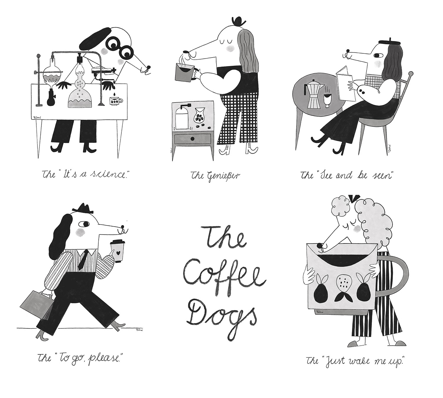 dogs drinking coffee
