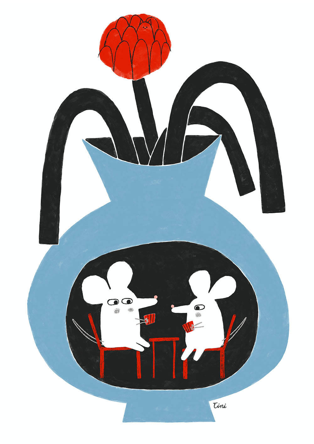 Mice inside a vase playing poker