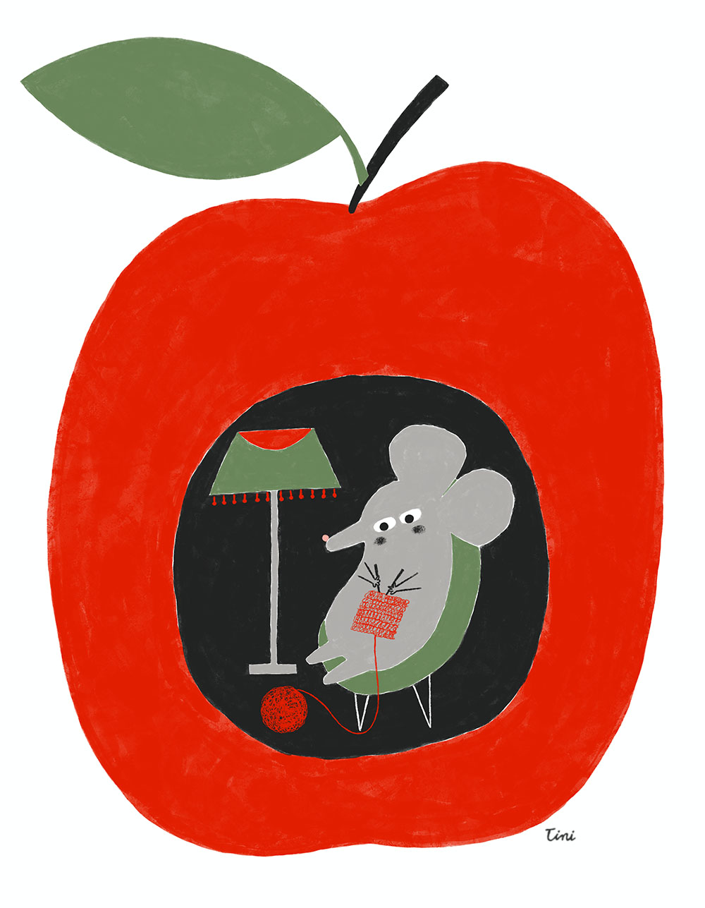 Mouse inside an apple knitting