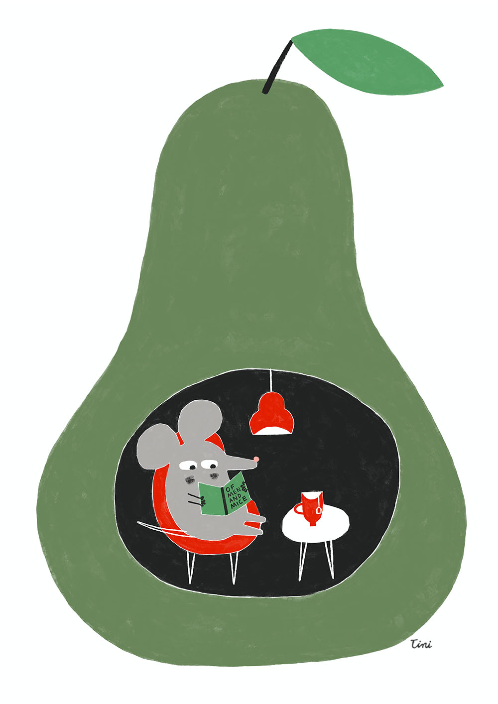 Mouse inside a pear reading