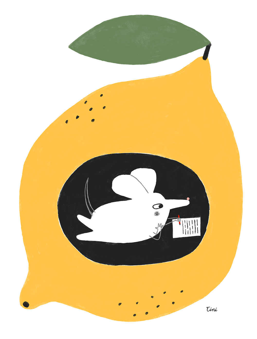 Mouse inside a lemon writing