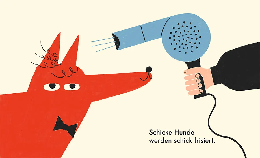 Inside spread from Schicke Hunde (Fancy Dogs) — picture book illustrated by Tini Malina