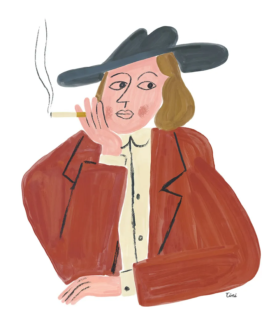 Pencil sketch of a smoking woman — sketchbook drawing by Tini Malina